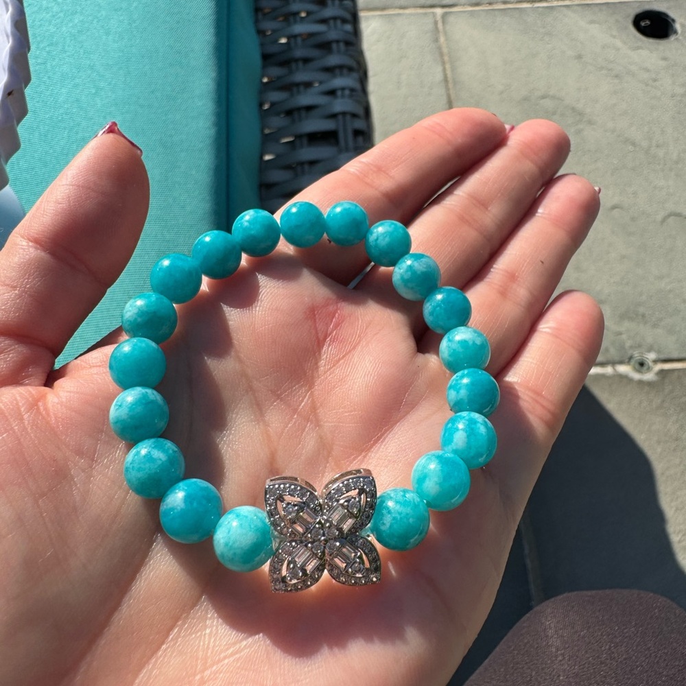 Turquoise Beaded Bracelet with Silver Butterfly Charm